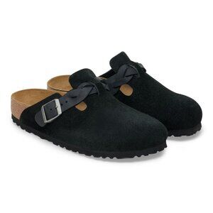 Birkenstock Shoes Boston Braided Black Suede Leather Clogs